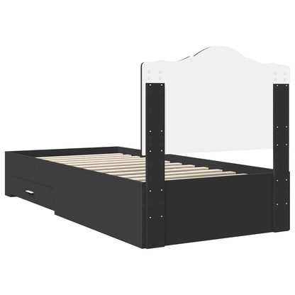 Bedframe met hoofdeinde met lade Zwart 75 x 190 cm Bewerkt hout