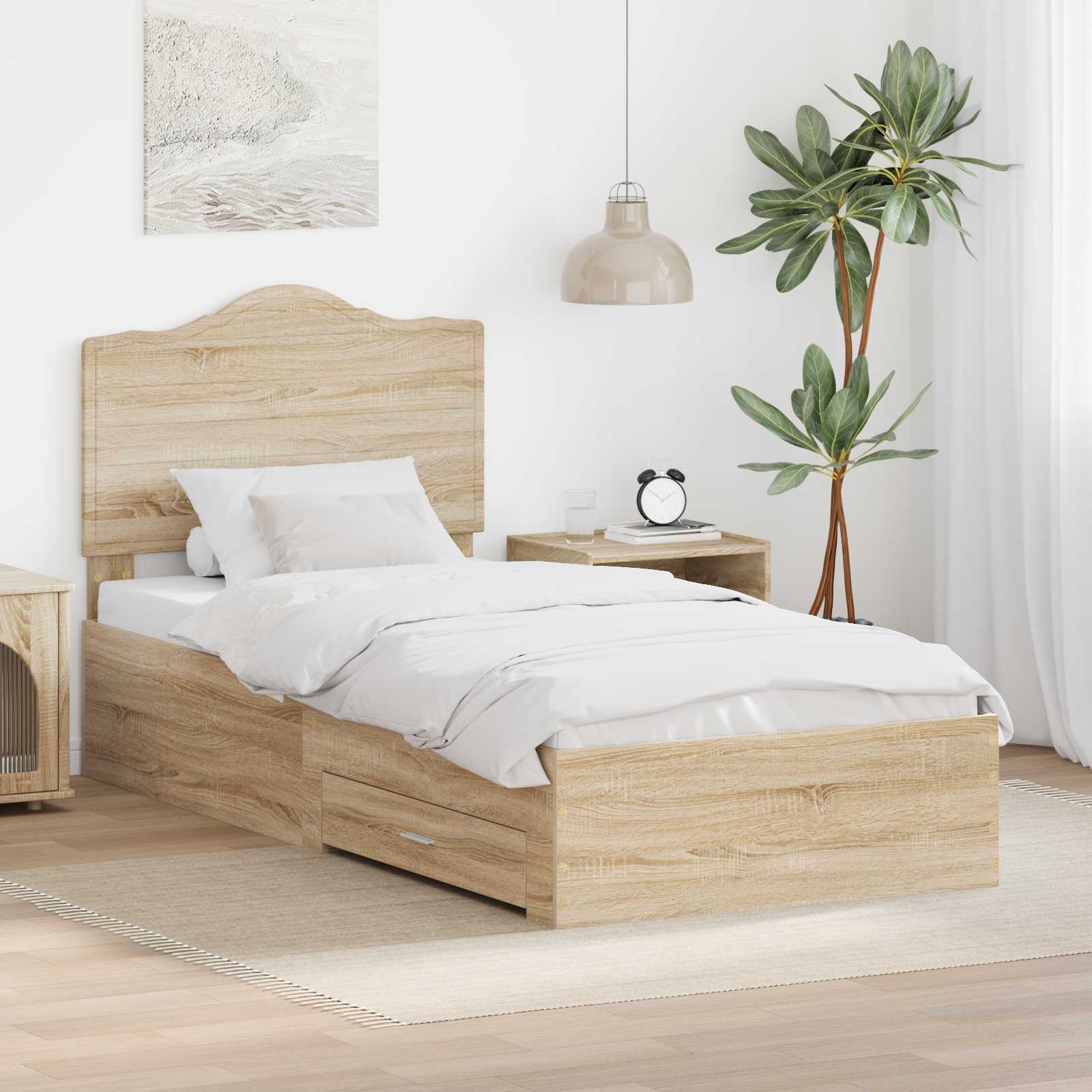 Bedframe met hoofdeinde Sonoma Eiken 75 x 190 cm Bewerkt hout