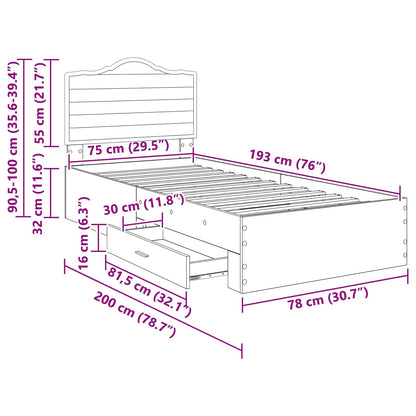 Bedframe met hoofdeinde Sonoma Eiken 75 x 190 cm Bewerkt hout