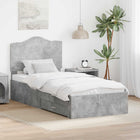 Bedframe 70x190 cm beton grijs bewerkt hout met lades
