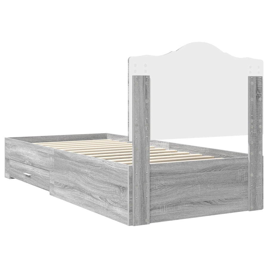 Bedframe met hoofdeinde Grijs Sonoma 75 x 190 cm Bewerkt hout