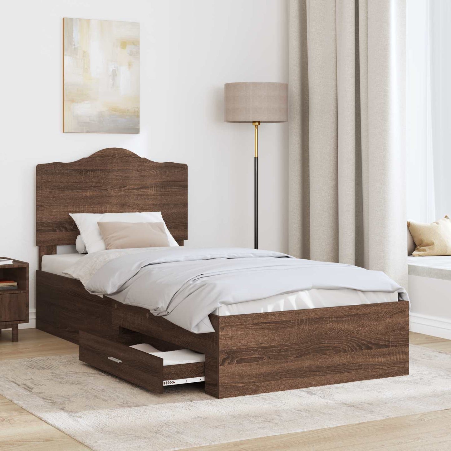 Bedframe met hoofdeinde Bruin Eiken 75 x 190 cm Bewerkt hout