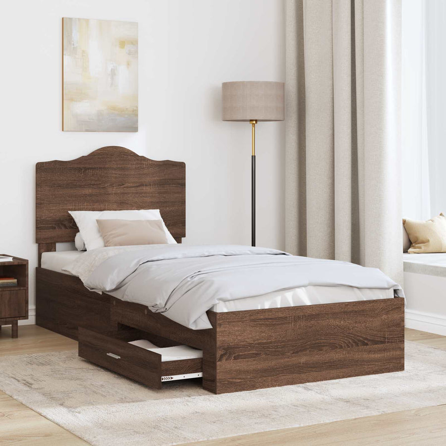 Bedframe met hoofdeinde Bruin Eiken 75 x 190 cm Bewerkt hout