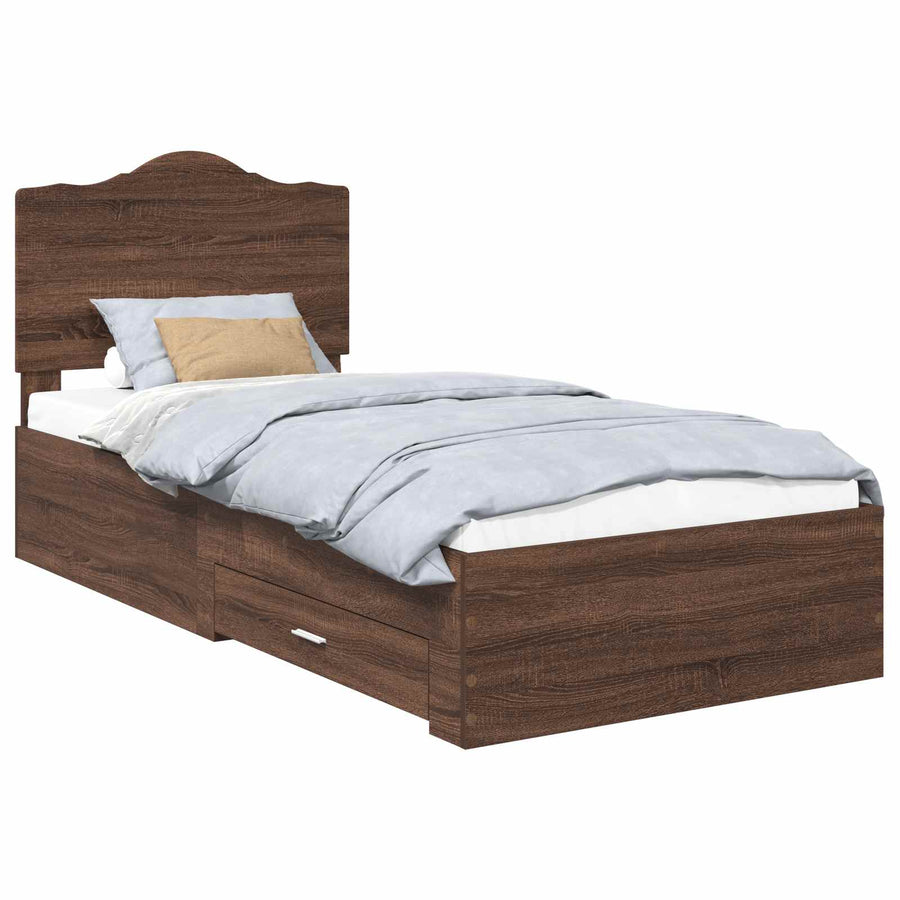 Bedframe met hoofdeinde Bruin Eiken 75 x 190 cm Bewerkt hout