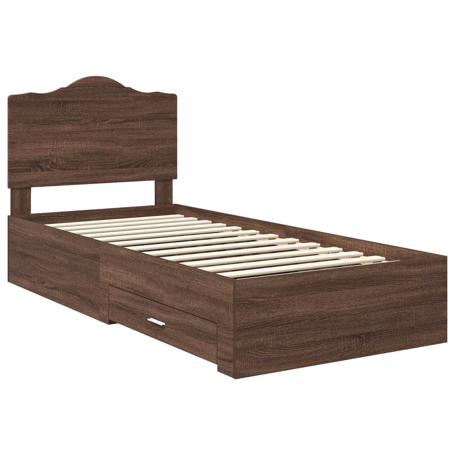 Bedframe met hoofdeinde Bruin Eiken 75 x 190 cm Bewerkt hout