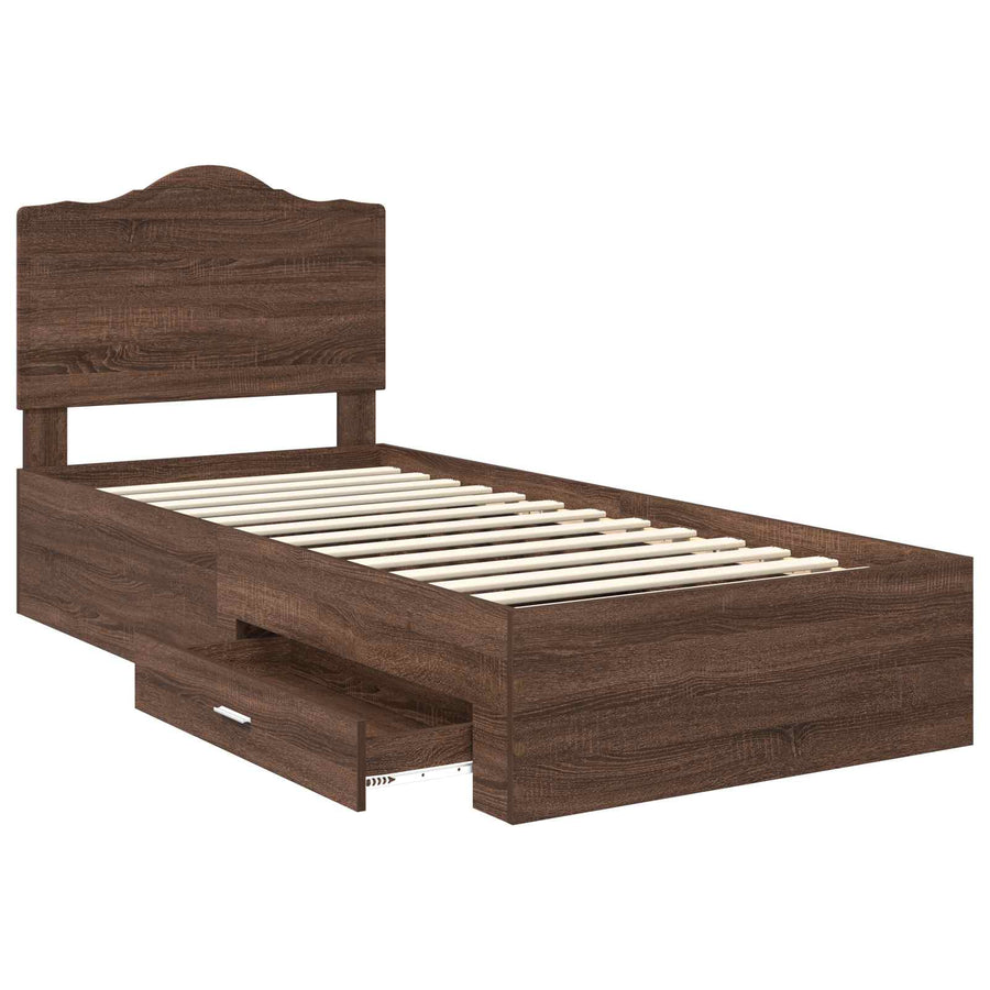 Bedframe met hoofdeinde Bruin Eiken 75 x 190 cm Bewerkt hout