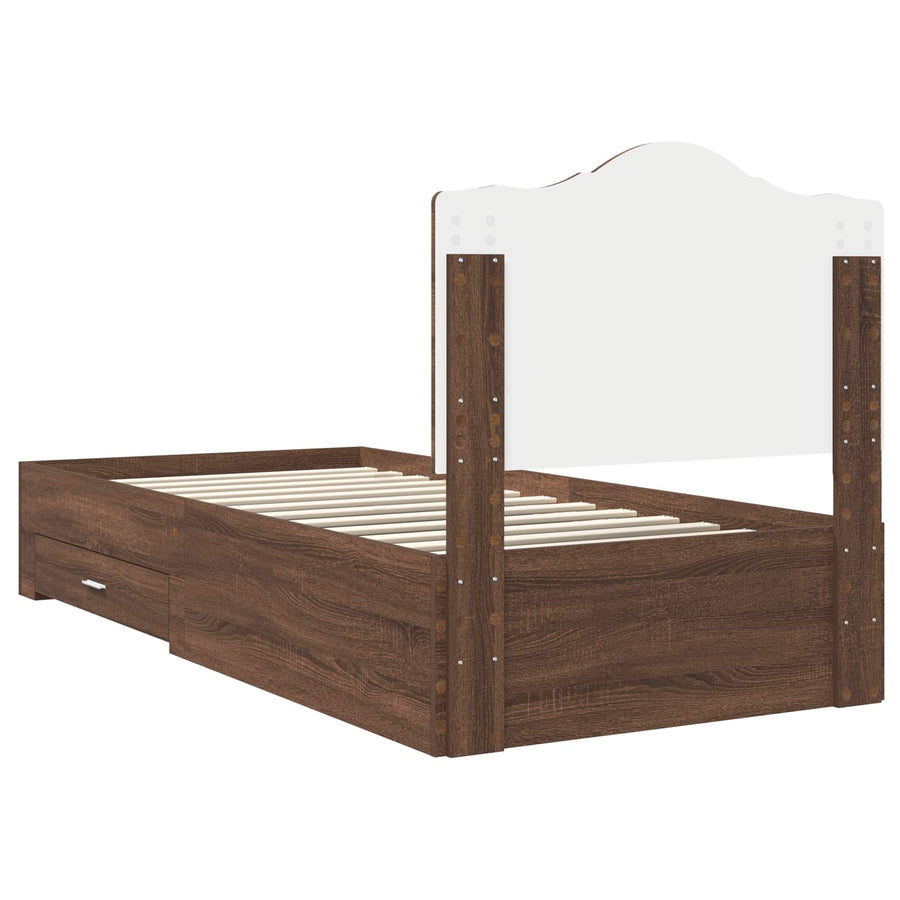 Bedframe met hoofdeinde Bruin Eiken 75 x 190 cm Bewerkt hout