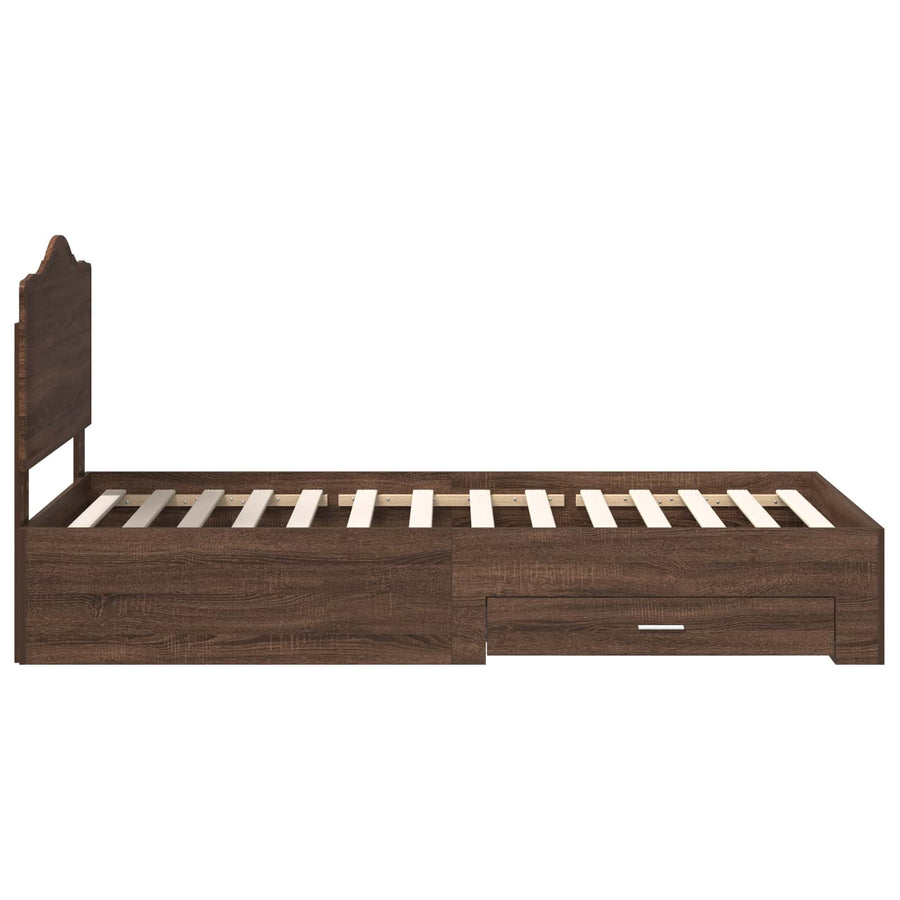 Bedframe met hoofdeinde Bruin Eiken 75 x 190 cm Bewerkt hout