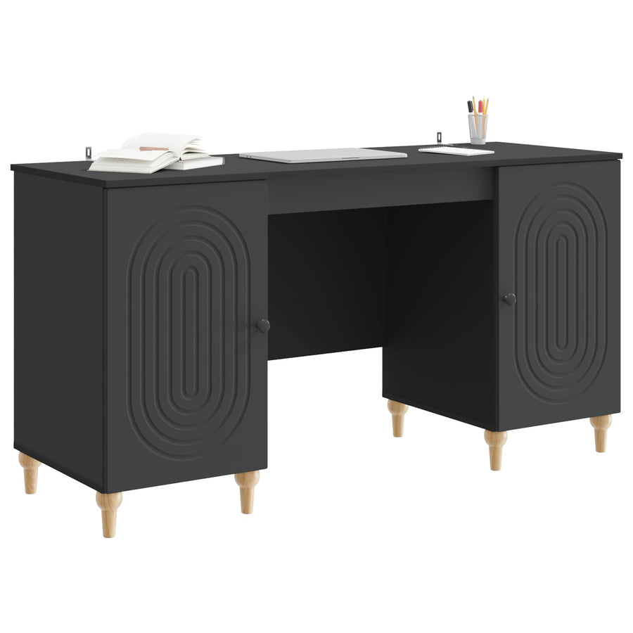 Bureau met plank Zwart 142,5 x 50 x 75 cm Bewerkt hout