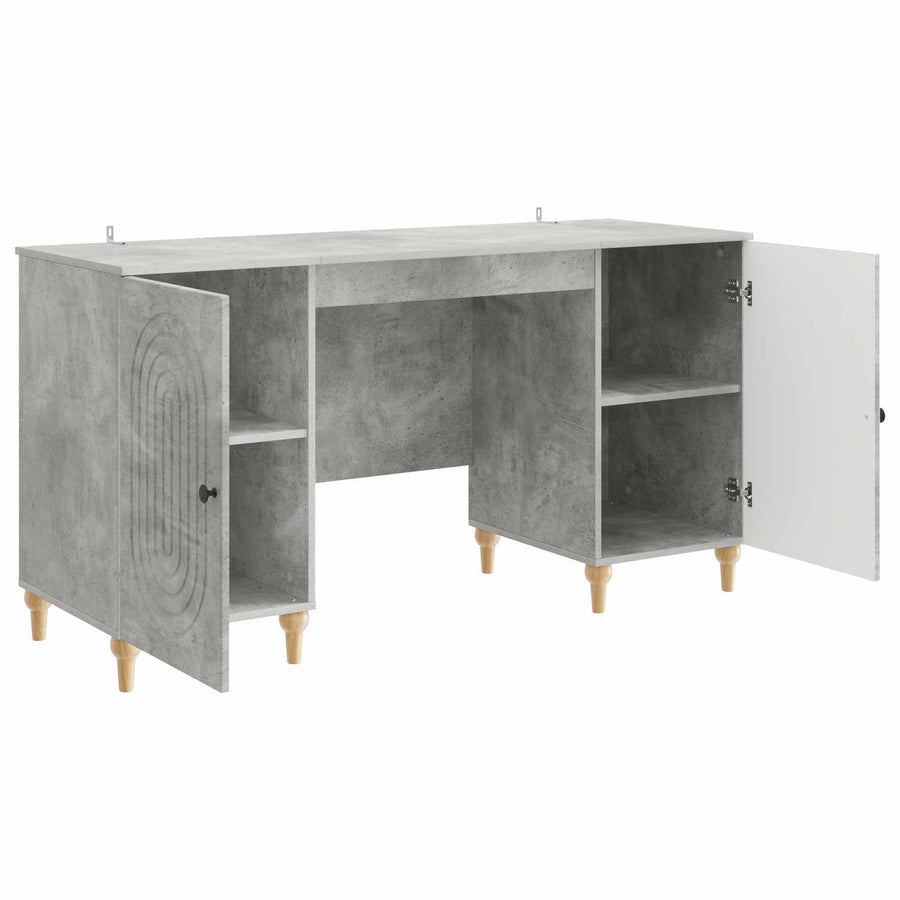 Bureau met plank Betongrijs 142,5 x 50 x 75 cm Bewerkt hout