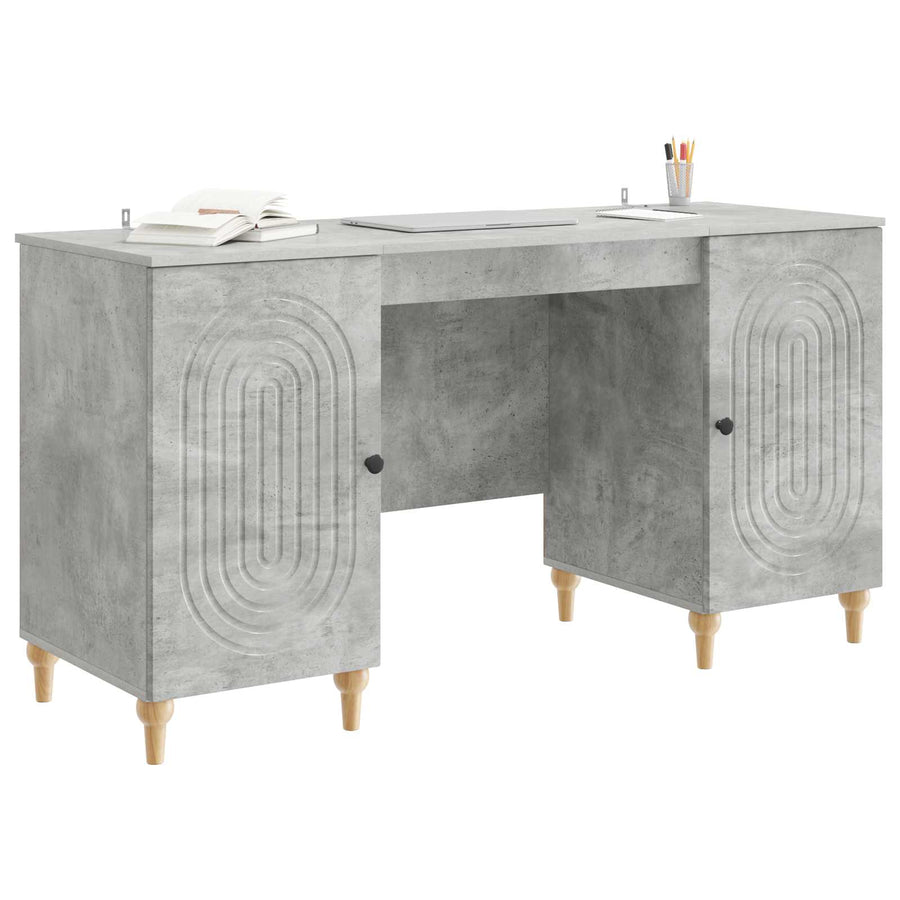 Bureau met plank Betongrijs 142,5 x 50 x 75 cm Bewerkt hout