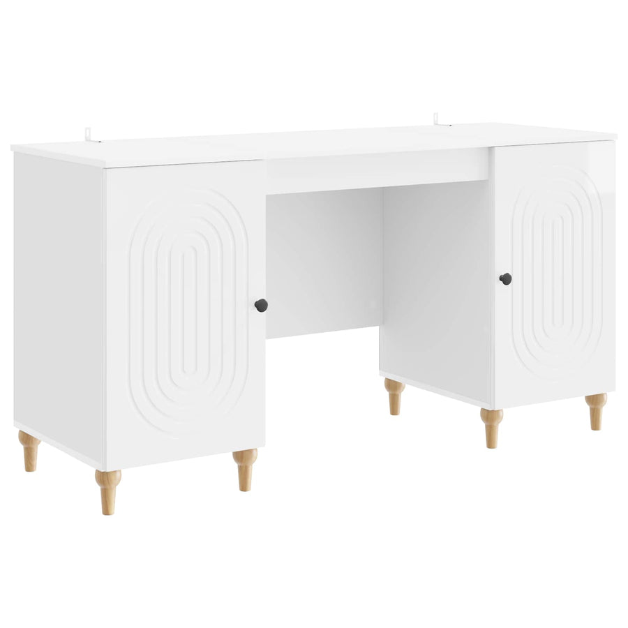 Bureau met plank Glanzend Wit 142,5 x 50 x 75 cm Bewerkt hout