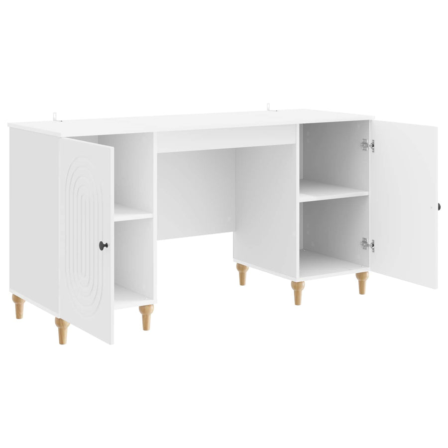 Bureau met plank Glanzend Wit 142,5 x 50 x 75 cm Bewerkt hout