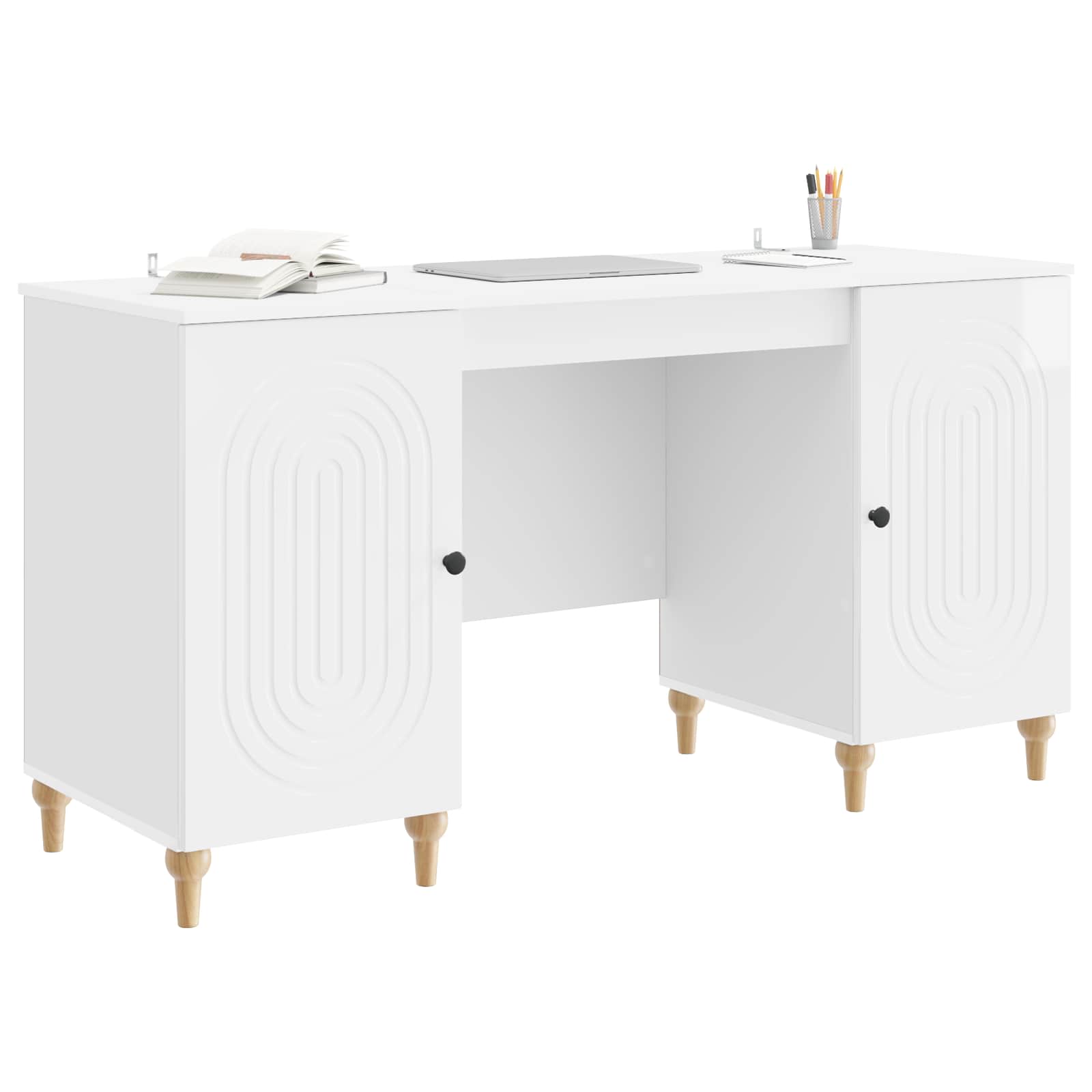 Bureau met plank Glanzend Wit 142,5 x 50 x 75 cm Bewerkt hout