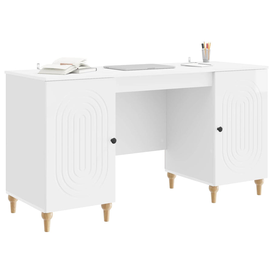 Bureau met plank Glanzend Wit 142,5 x 50 x 75 cm Bewerkt hout