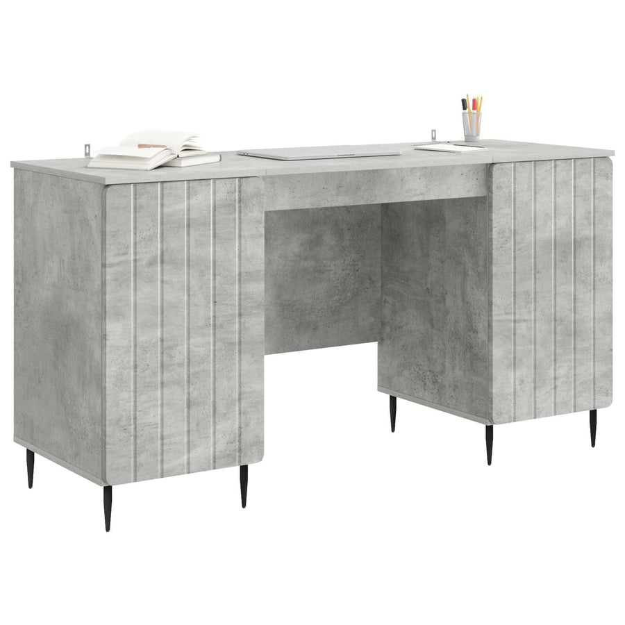 Bureau met plank Betongrijs 142,5 x 50 x 75 cm Bewerkt hout