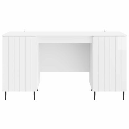 Bureau met plank Hoogglans Wit 142,5 x 50 x 75 cm Bewerkt hout