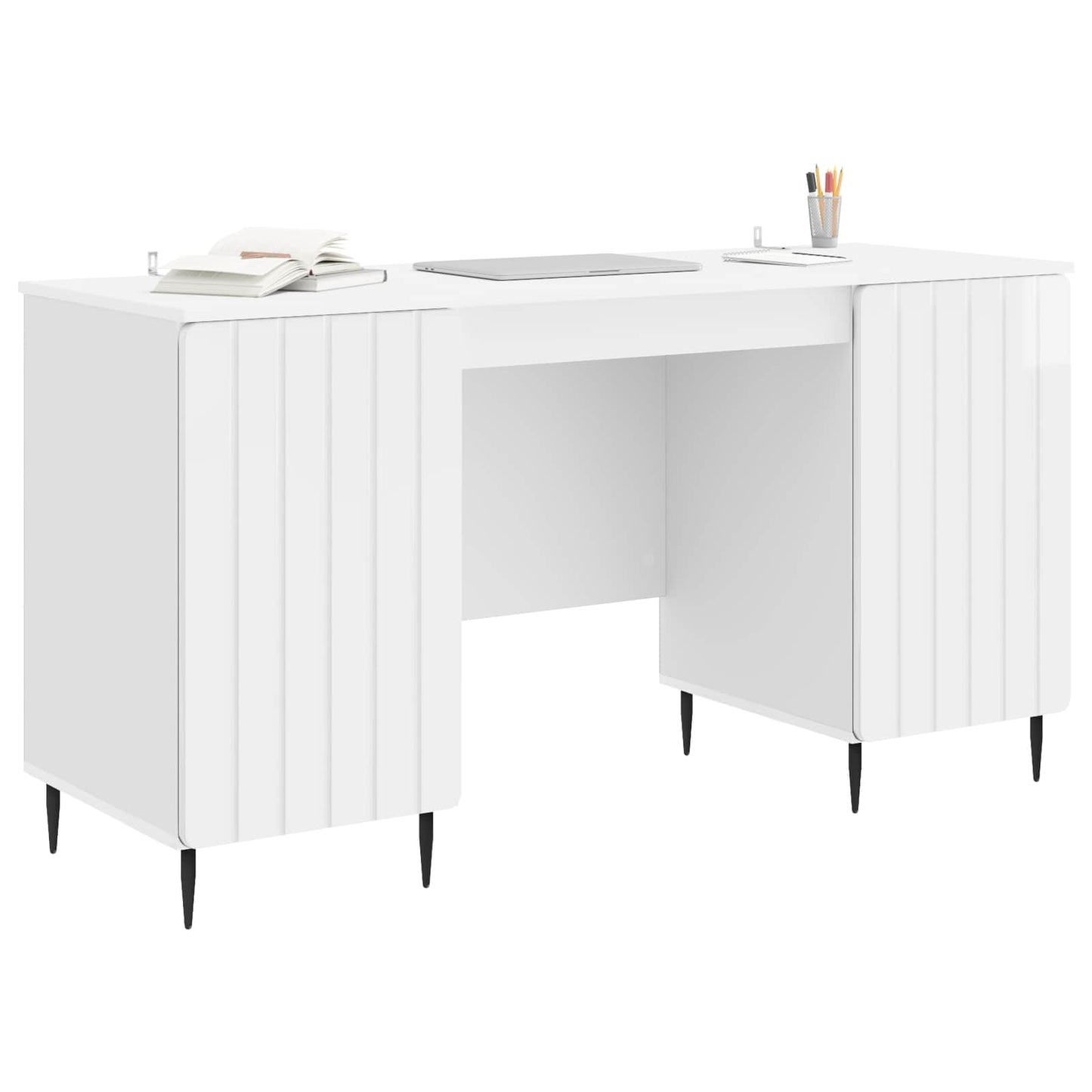 Bureau met plank Hoogglans Wit 142,5 x 50 x 75 cm Bewerkt hout