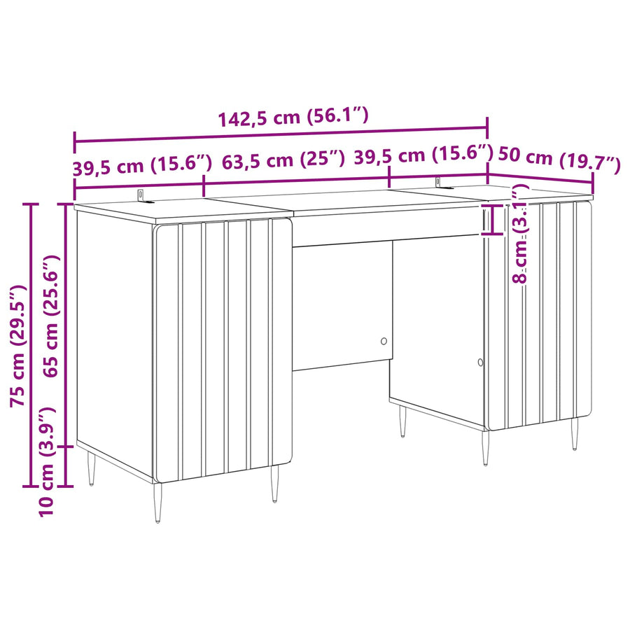 Bureau met plank Grijs sonoma 142,5 x 50 x 75 cm Bewerkt hout