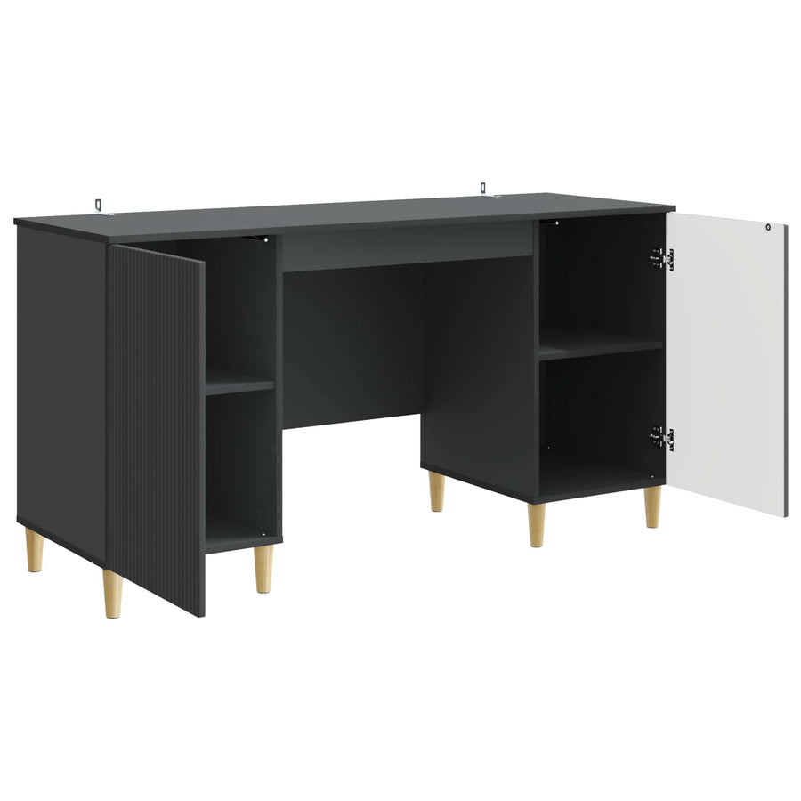 Bureau met plank Zwart 142,5 x 50 x 75 cm Bewerkt hout