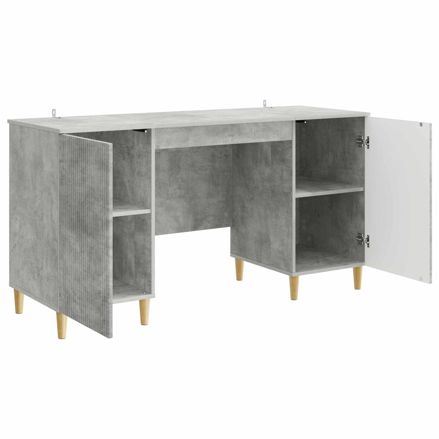 Bureau met plank Betongrijs 142,5 x 50 x 75 cm Bewerkt hout