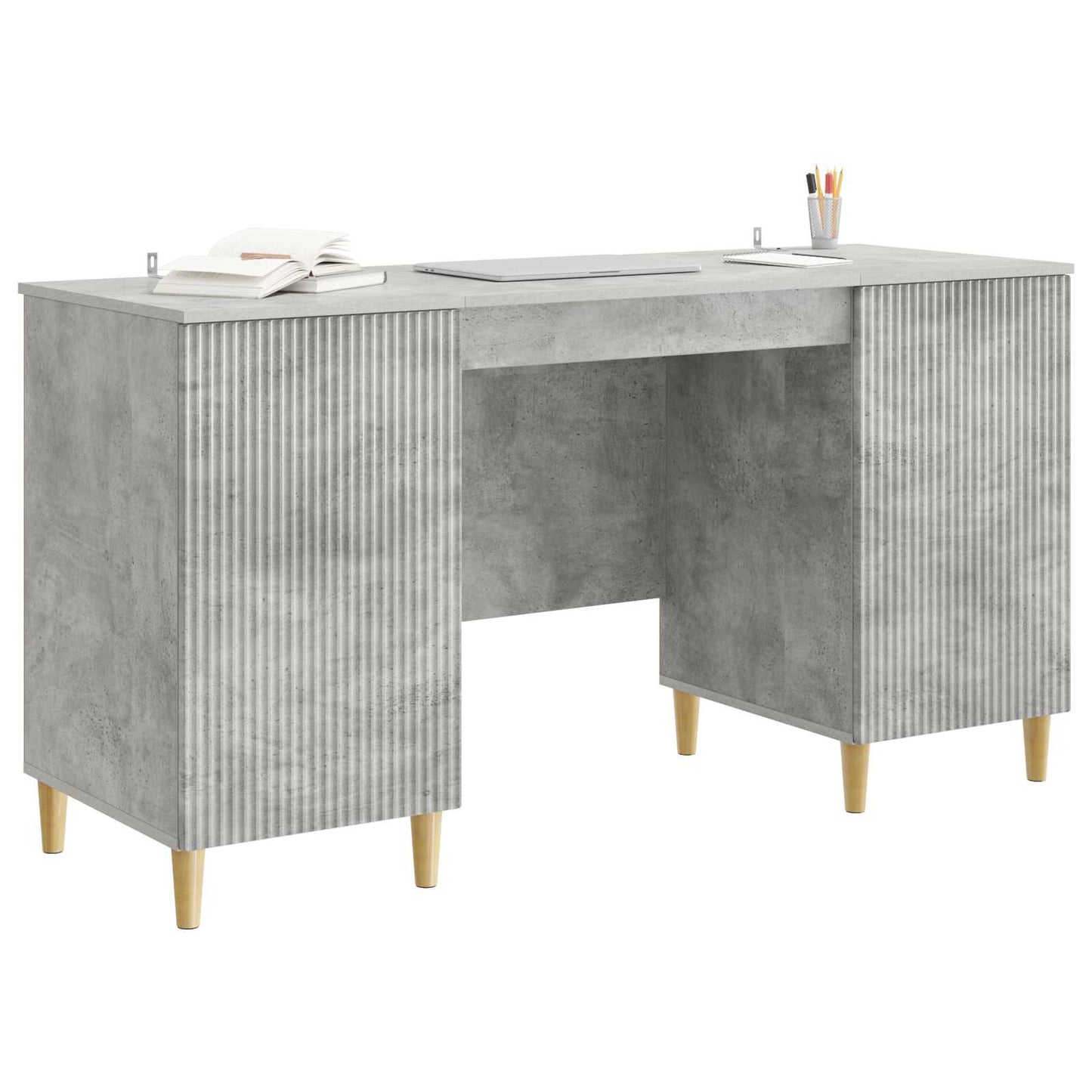 Bureau met plank Betongrijs 142,5 x 50 x 75 cm Bewerkt hout