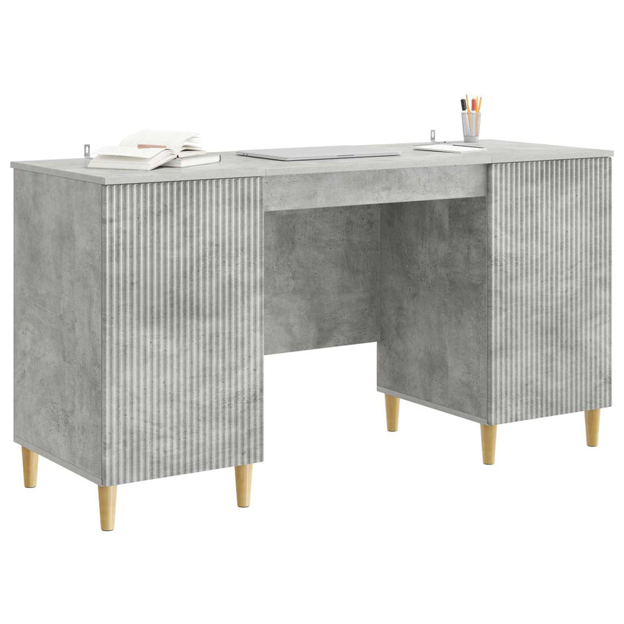Bureau met plank Betongrijs 142,5 x 50 x 75 cm Bewerkt hout