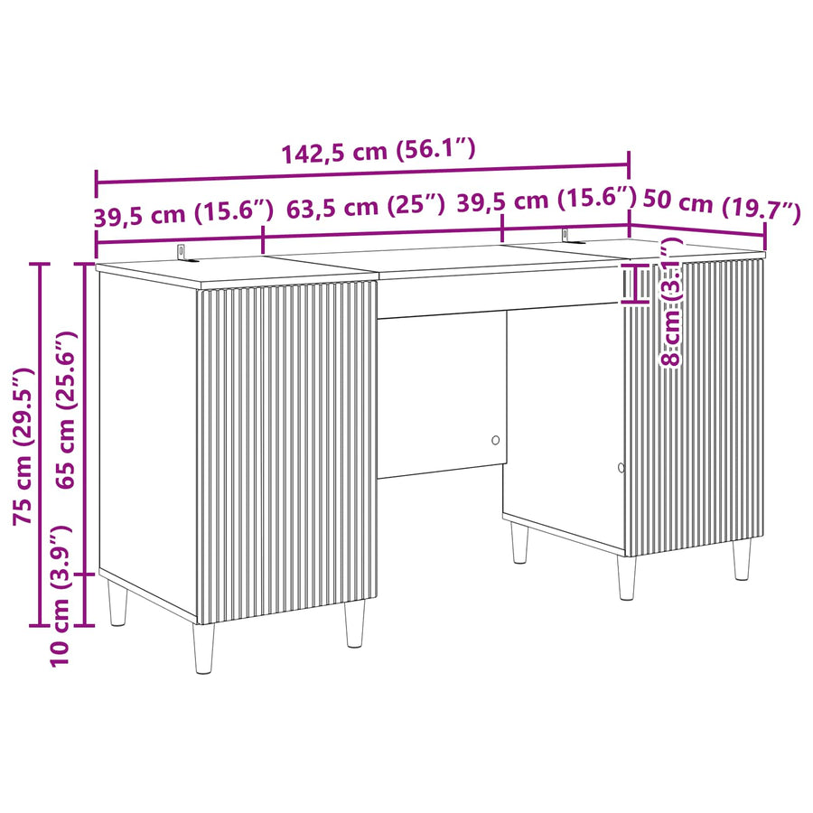 Bureau met plank Betongrijs 142,5 x 50 x 75 cm Bewerkt hout