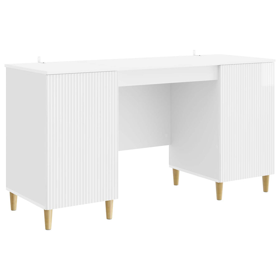 Bureau met plank Hoogglans Wit 142,5 x 50 x 75 cm Bewerkt hout