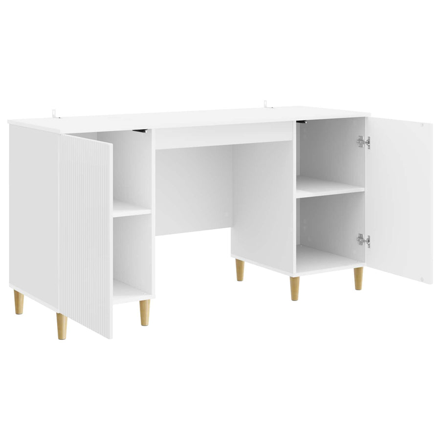 Bureau met plank Hoogglans Wit 142,5 x 50 x 75 cm Bewerkt hout