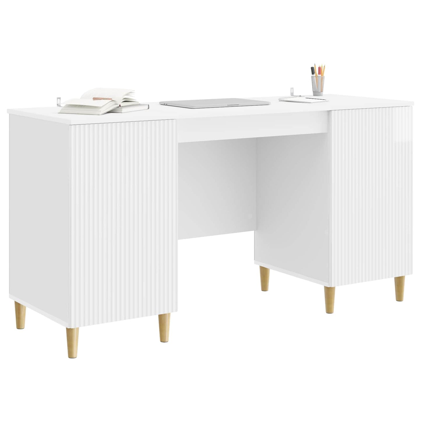 Bureau met plank Hoogglans Wit 142,5 x 50 x 75 cm Bewerkt hout