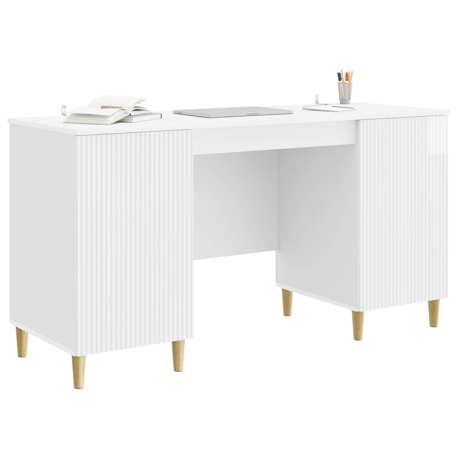 Bureau met plank Hoogglans Wit 142,5 x 50 x 75 cm Bewerkt hout