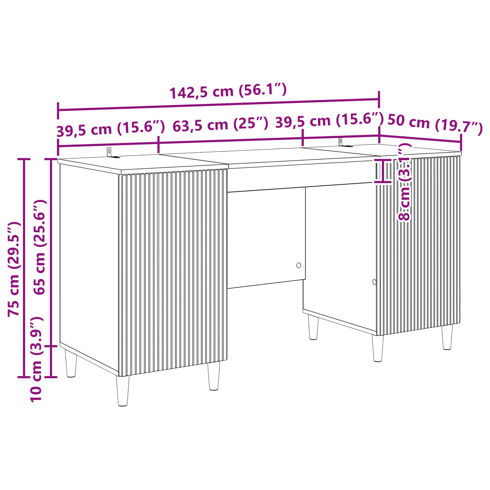Bureau met plank Grijs sonoma 142,5 x 50 x 75 cm Bewerkt hout