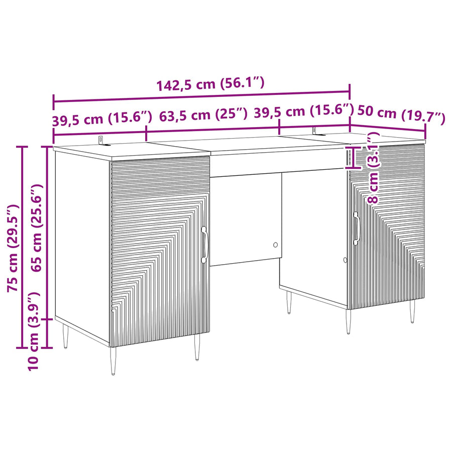 Bureau met plank Zwart 142,5 x 50 x 75 cm Bewerkt hout