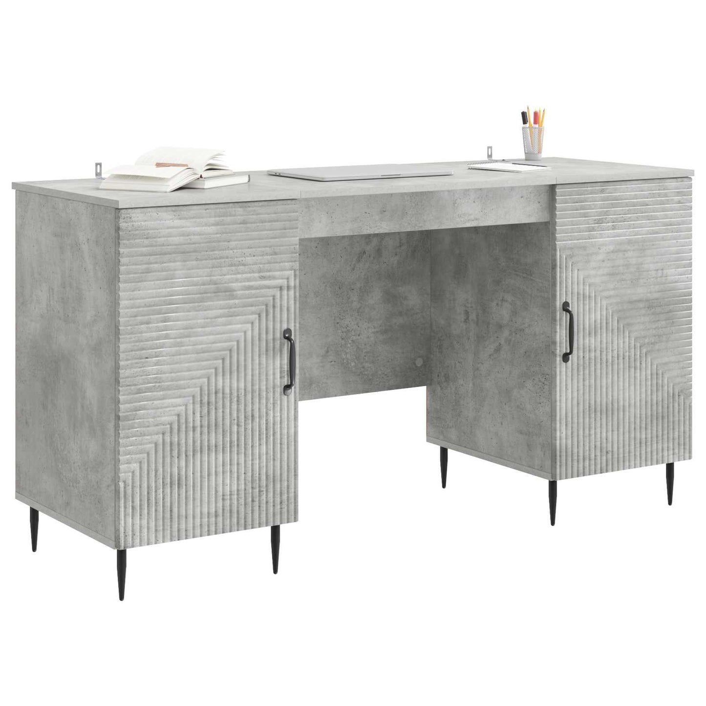 Bureau met plank Betongrijs 142,5 x 50 x 75 cm Bewerkt hout
