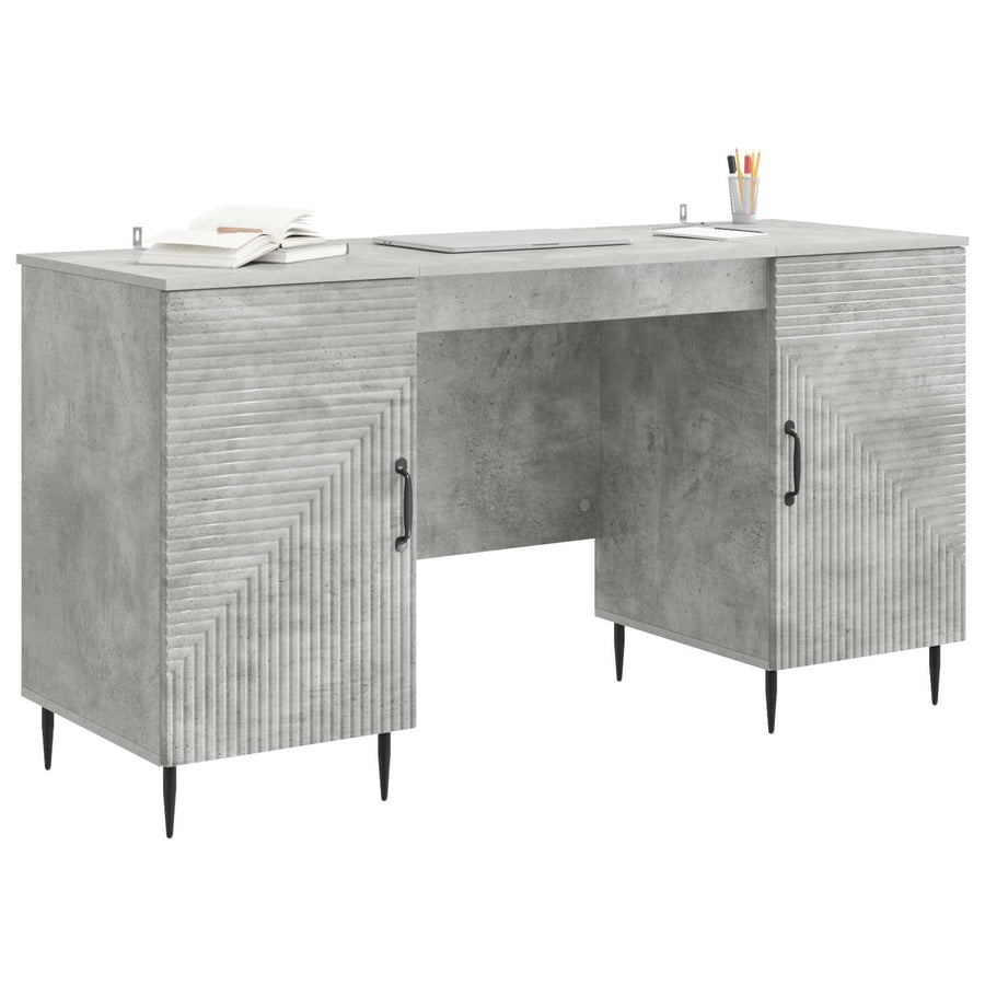 Bureau met plank Betongrijs 142,5 x 50 x 75 cm Bewerkt hout