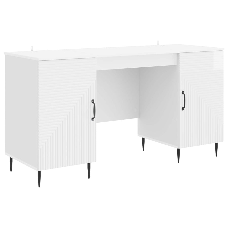 Bureau met plank Hoogglans Wit 142,5 x 50 x 75 cm Bewerkt hout