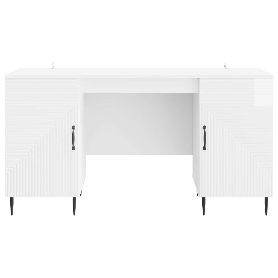 Bureau met plank Hoogglans Wit 142,5 x 50 x 75 cm Bewerkt hout