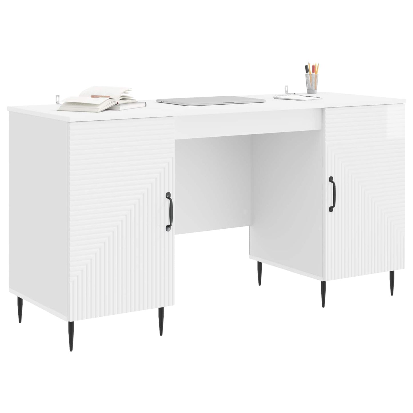 Bureau met plank Hoogglans Wit 142,5 x 50 x 75 cm Bewerkt hout