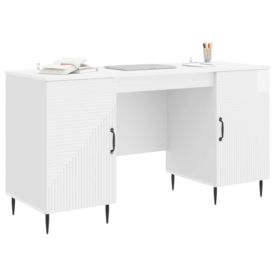 Bureau met plank Hoogglans Wit 142,5 x 50 x 75 cm Bewerkt hout
