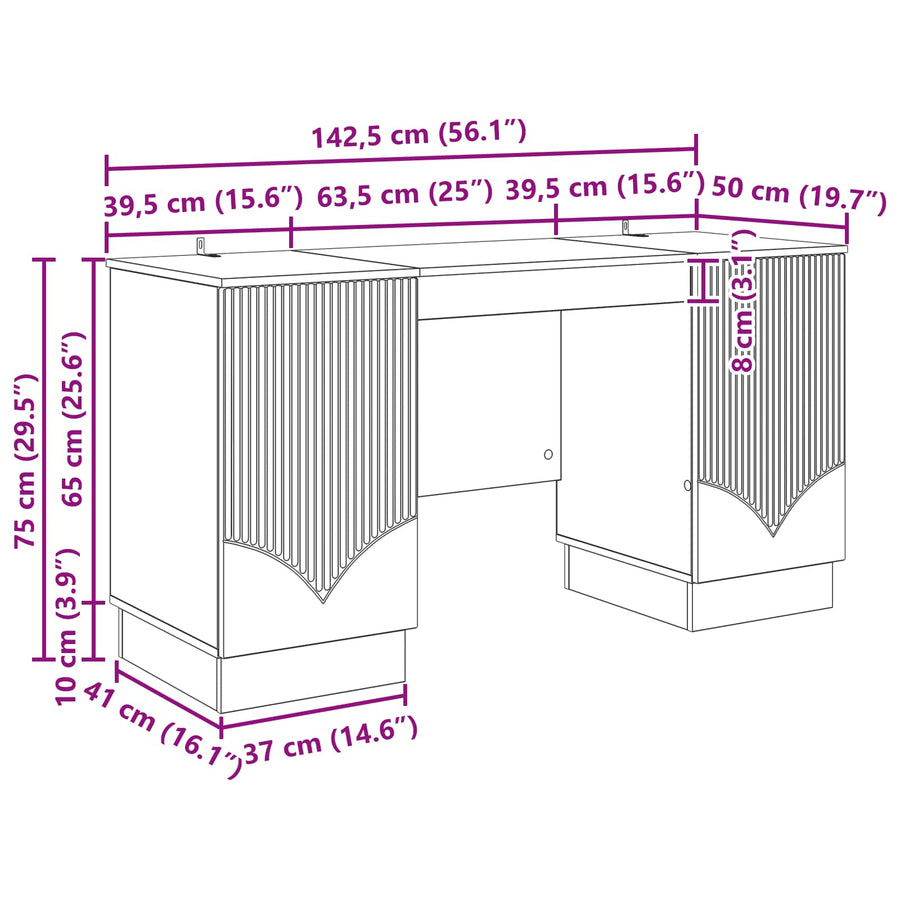Bureau met plank Zwart 142,5 x 50 x 75 cm Bewerkt hout