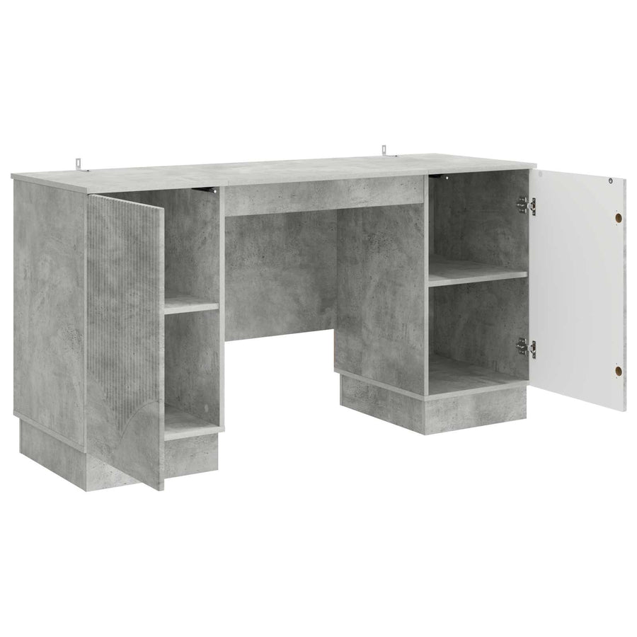 Bureau met plank Betongrijs 142,5 x 50 x 75 cm Bewerkt hout