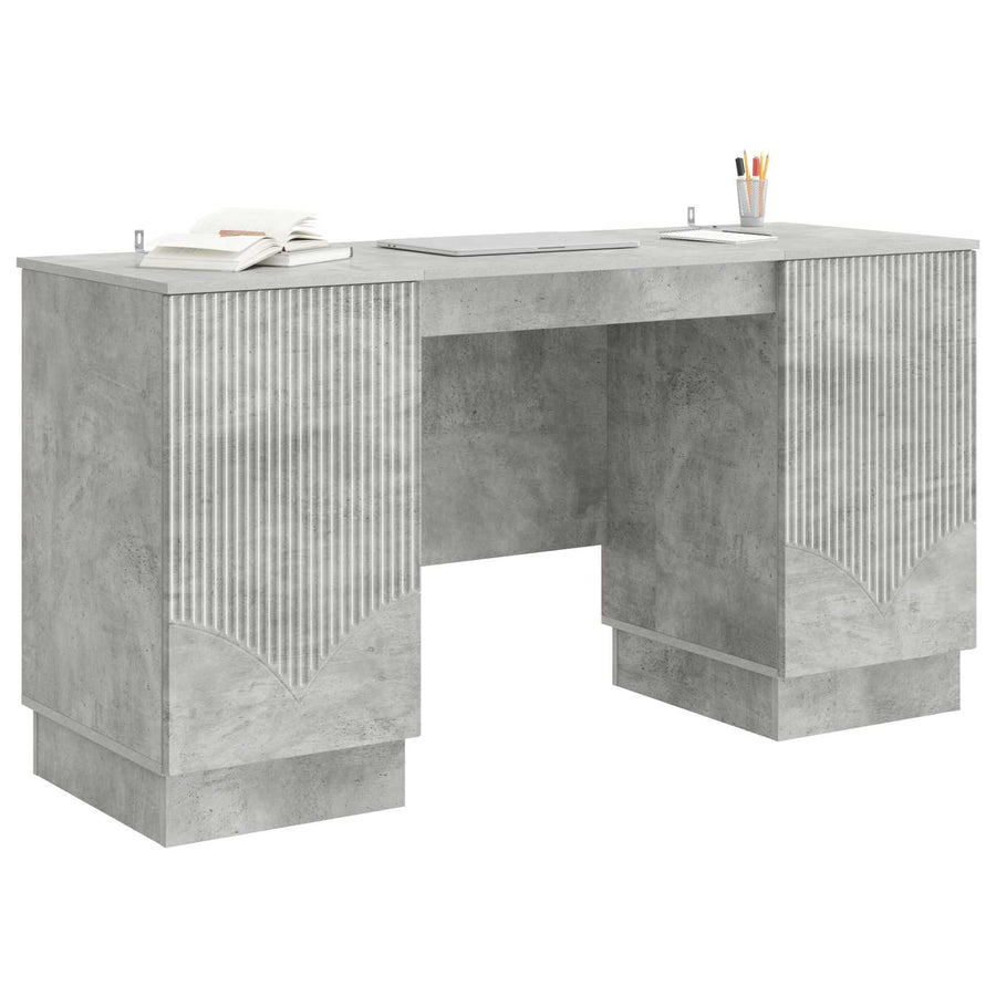 Bureau met plank Betongrijs 142,5 x 50 x 75 cm Bewerkt hout