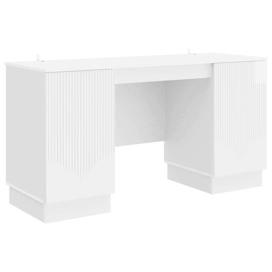 Bureau met plank Hoogglans Wit 142,5 x 50 x 75 cm Bewerkt hout