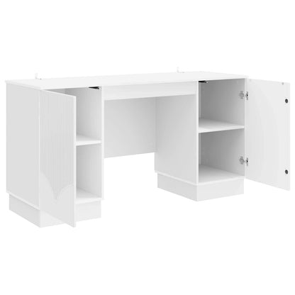Bureau met plank Hoogglans Wit 142,5 x 50 x 75 cm Bewerkt hout