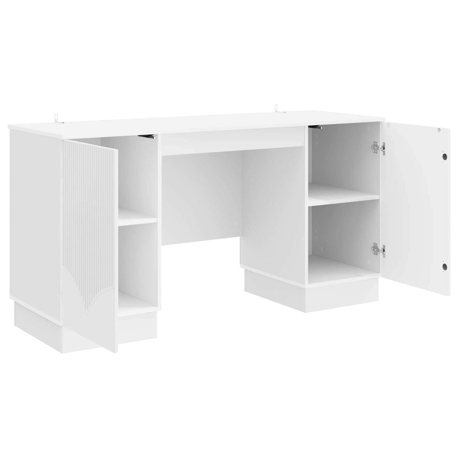 Bureau met plank Hoogglans Wit 142,5 x 50 x 75 cm Bewerkt hout