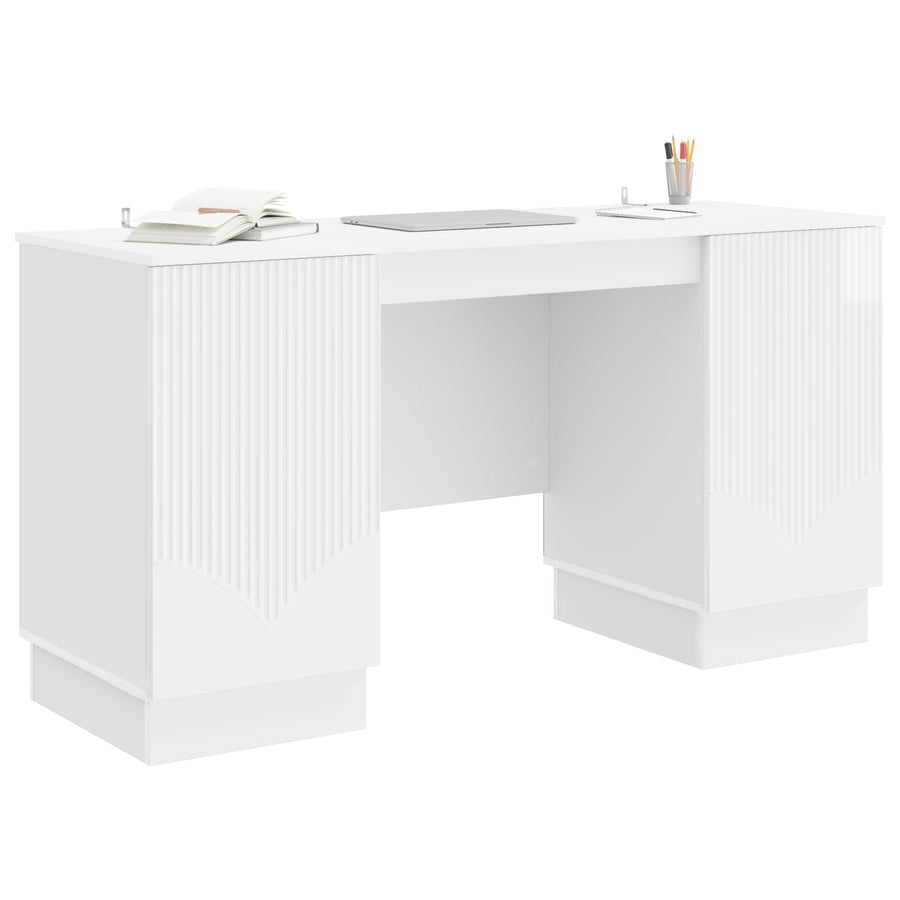 Bureau met plank Hoogglans Wit 142,5 x 50 x 75 cm Bewerkt hout