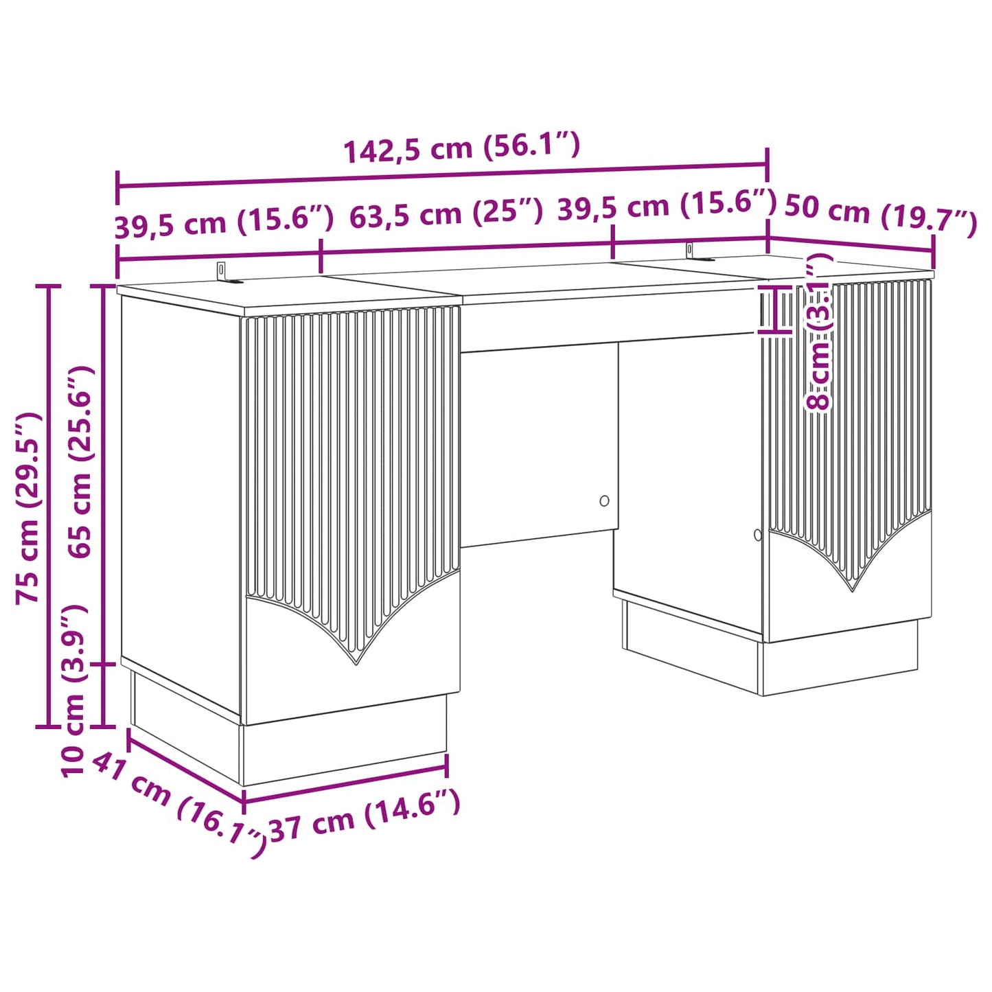 Bureau met plank Hoogglans Wit 142,5 x 50 x 75 cm Bewerkt hout