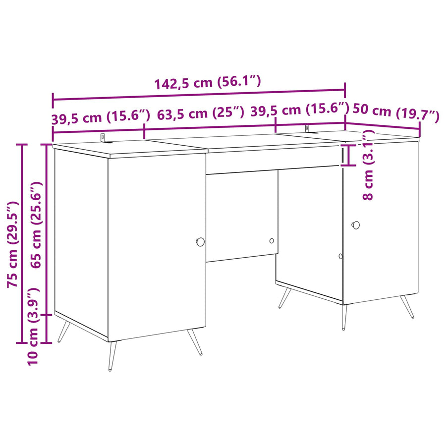 Bureau met plank Zwart 142,5 x 50 x 75 cm Bewerkt hout