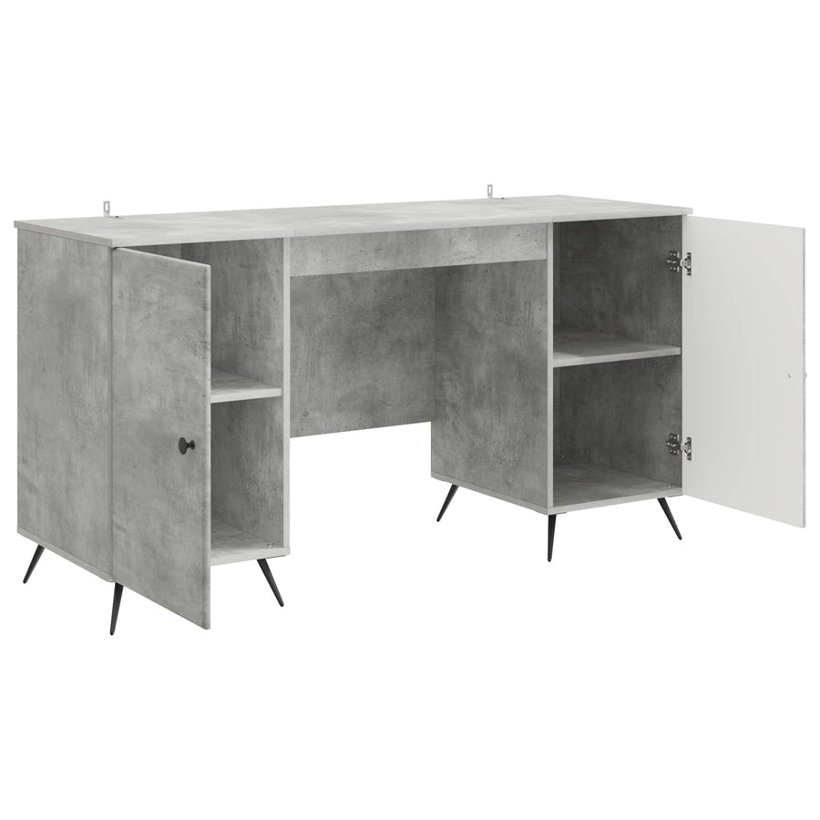 Bureau met plank Betongrijs 142,5 x 50 x 75 cm Bewerkt hout
